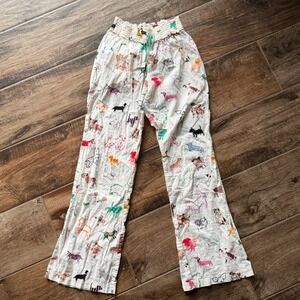 Anthropologie By Eloise Hand Drawn Dog Print Swiss Dot Pajama Pants, Cream, XS